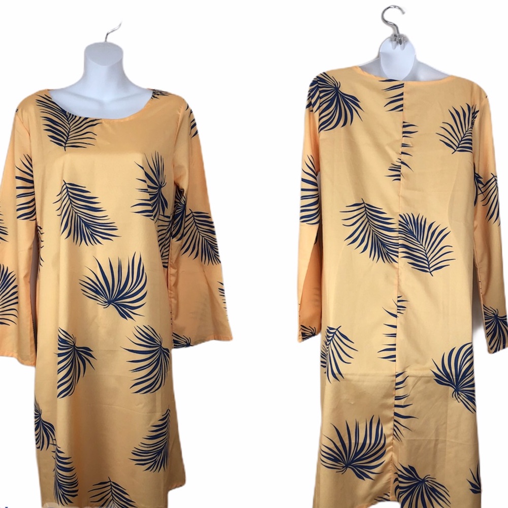 Yellow palm leaf shift dress
